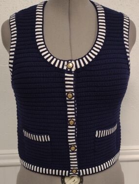 Joie Navy and White Striped Knit Vest